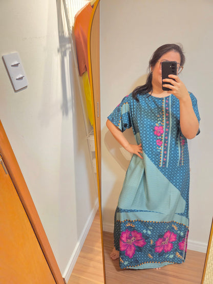 Vestido Upcycling Farm Longo Estampa Azul