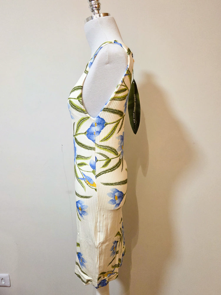 Vestido Farm Canelado Azul Floral