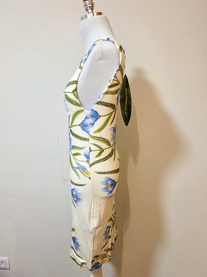 Vestido Farm Canelado Azul Floral