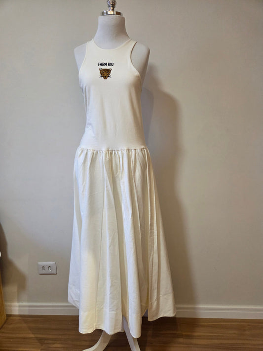 Vestido Farm Off White Bordado Onça