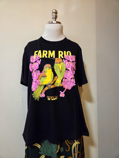 Camiseta Farm Rio Tropical Pássaros Preta