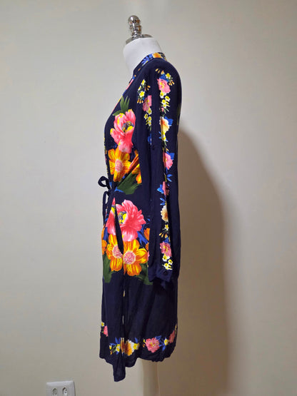 Vestido Chemise Mahamaya Fashion Azul Marinho Floral