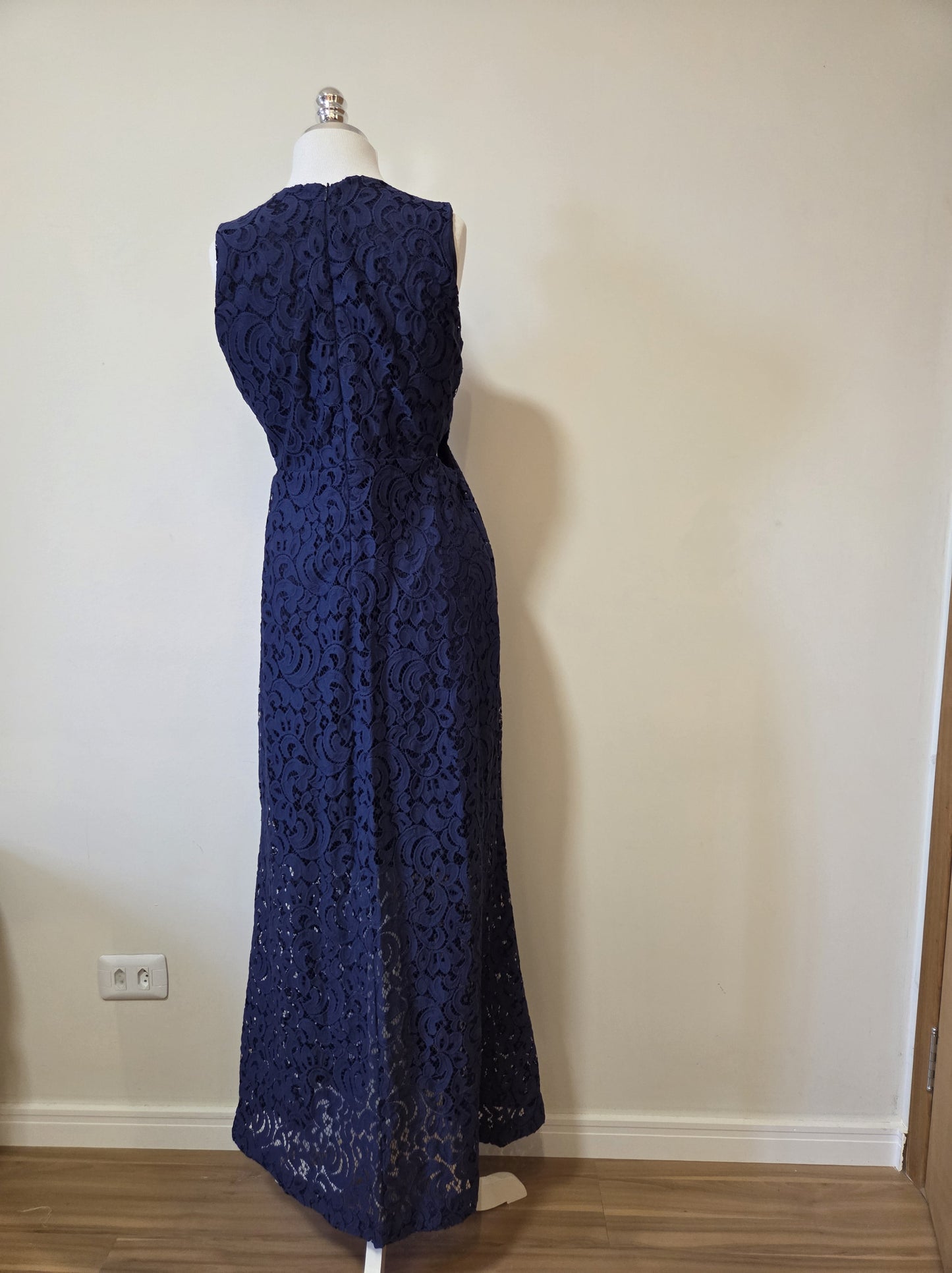 Vestido A Gestante Rendado Azul Marinho