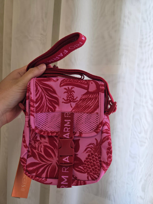 Bolsa Farm Fervo Rosa com Floral Vermelho