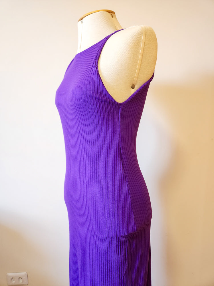 Vestido Farm Canelado Liso Roxo