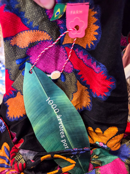 Vestido Farm Curto Floral Fundo Preto