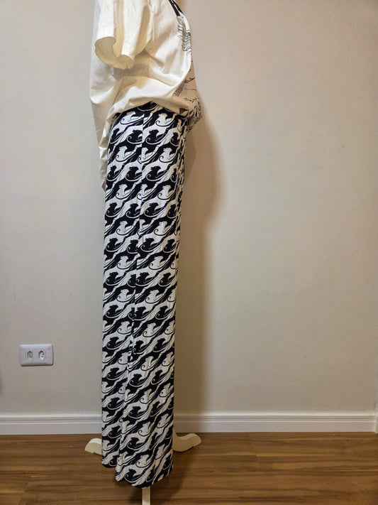 Calça Farm Pantalona Preto e Branco Animais