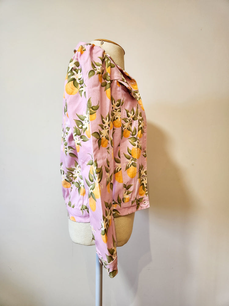 Jaqueta Antix Jeans Rosa com Laranjas