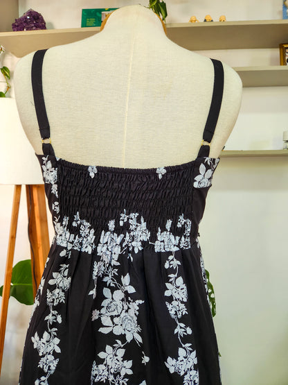 Vestido JMS Floral Branco e Fundo Preto