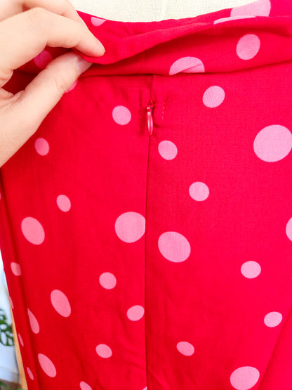 Vestido Antix Midi Vermelho e Poás Rosa