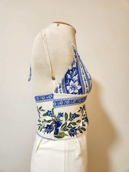 Blusinha Farm Frente Única Azul e Branco