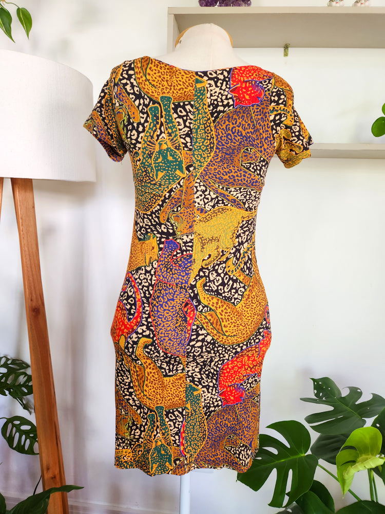 Vestido Farm Curto Animal Print Onças Canelado