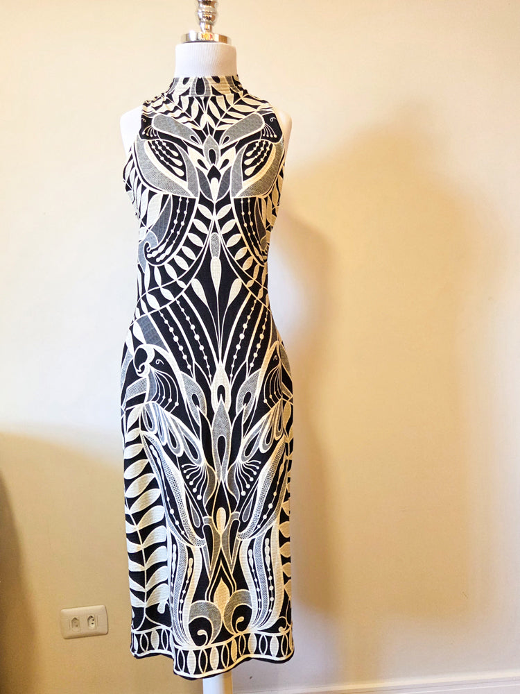 Vestido Farm Midi Canelado Rendeira
