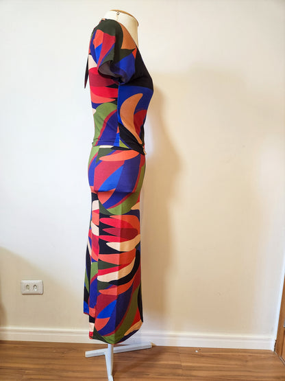 Conjunto Farm Blusa e Saia Lápis Estampa Abstrata
