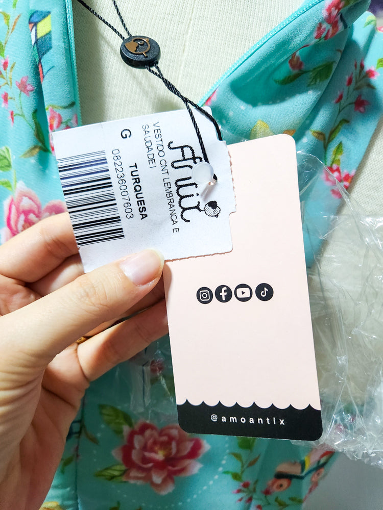 Vestido Antix Curto Estampa Lembrança e Saudade I - Turquesa