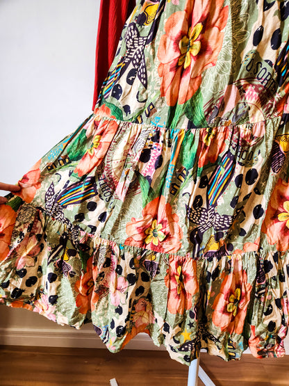 Saia Estampada Floral Multi Colorida com Babados