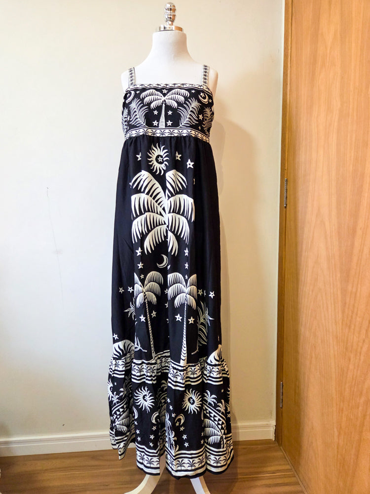 Vestido Farm Coqueiral Preto e Branco
