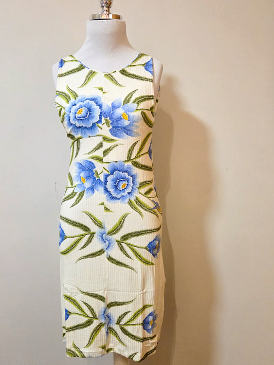 Vestido Farm Canelado Azul Floral