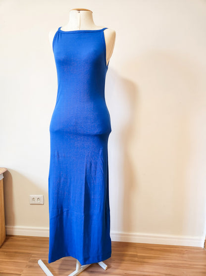 Vestido Farm Azul Liso Canelado