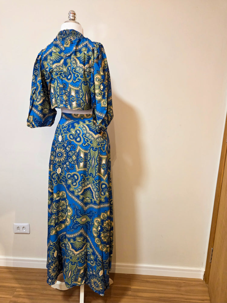 Conjunto Farm Blusinha e Saia Azul Floral