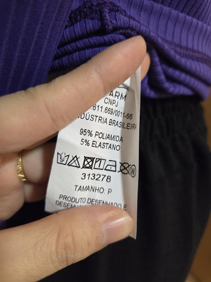 Blusinha Farm Básica Roxo Liso Canelada Manga Comprida