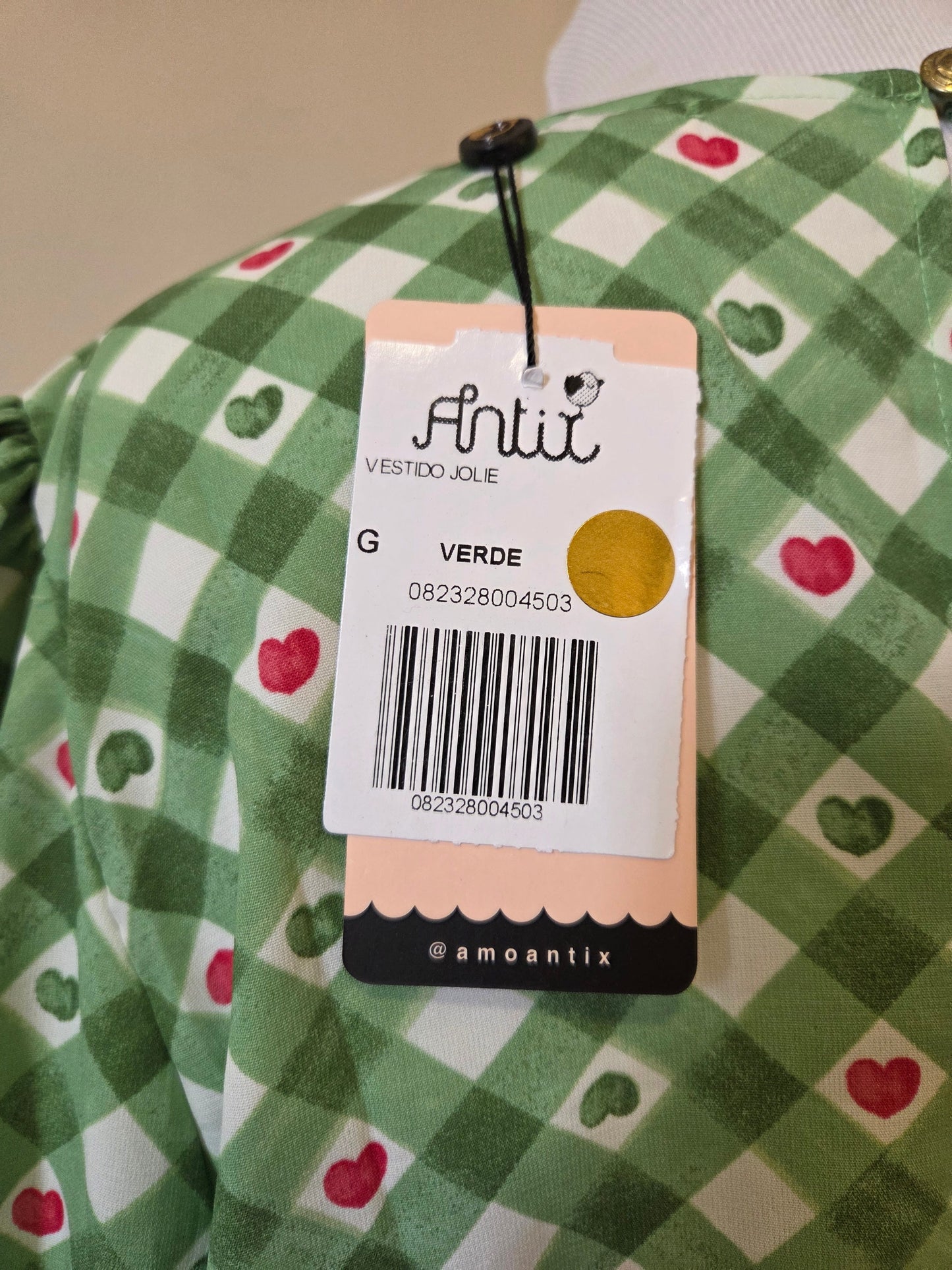 Vestido Midi Antix Jolie Verde | Estampa Xadrez e Corações