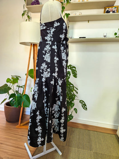 Vestido JMS Floral Branco e Fundo Preto