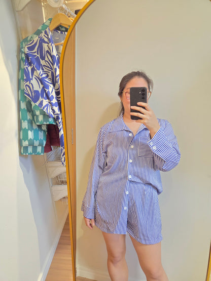 Conjunto Rosa Boneca Camisa e Shorts Listrado