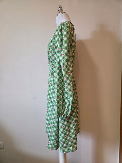 Vestido Midi Antix Jolie Verde | Estampa Xadrez e Corações