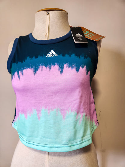 Blusinha Farm Adidas Tie Dye Azul 3 Tons - Modelo Cropped