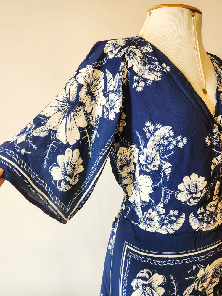 Vestido Farm Azul Floral Envelope