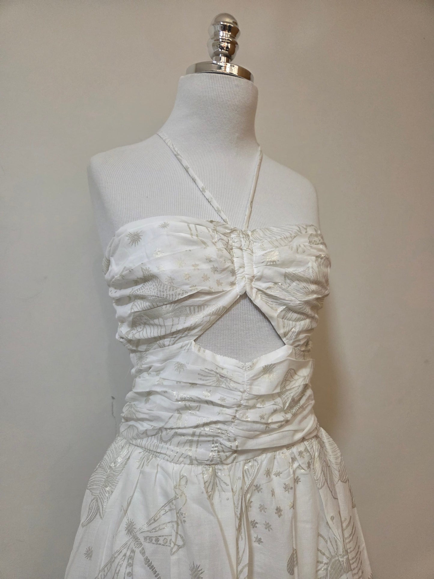 Vestido Farm Jardim Místico Foil Bege