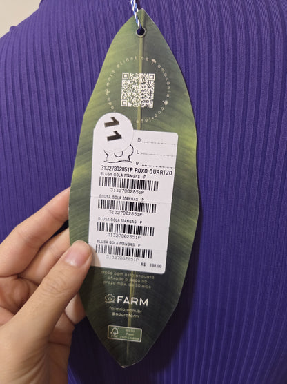 Blusinha Farm Básica Roxo Liso Canelada Manga Comprida