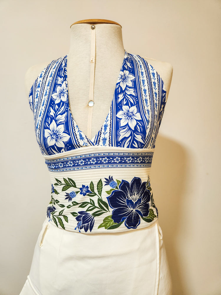 Blusinha Farm Frente Única Azul e Branco
