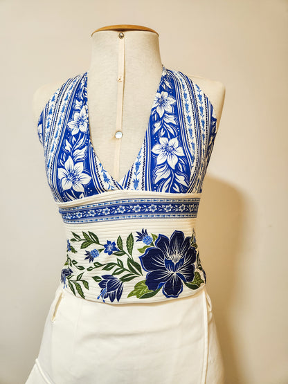 Blusinha Farm Frente Única Azul e Branco