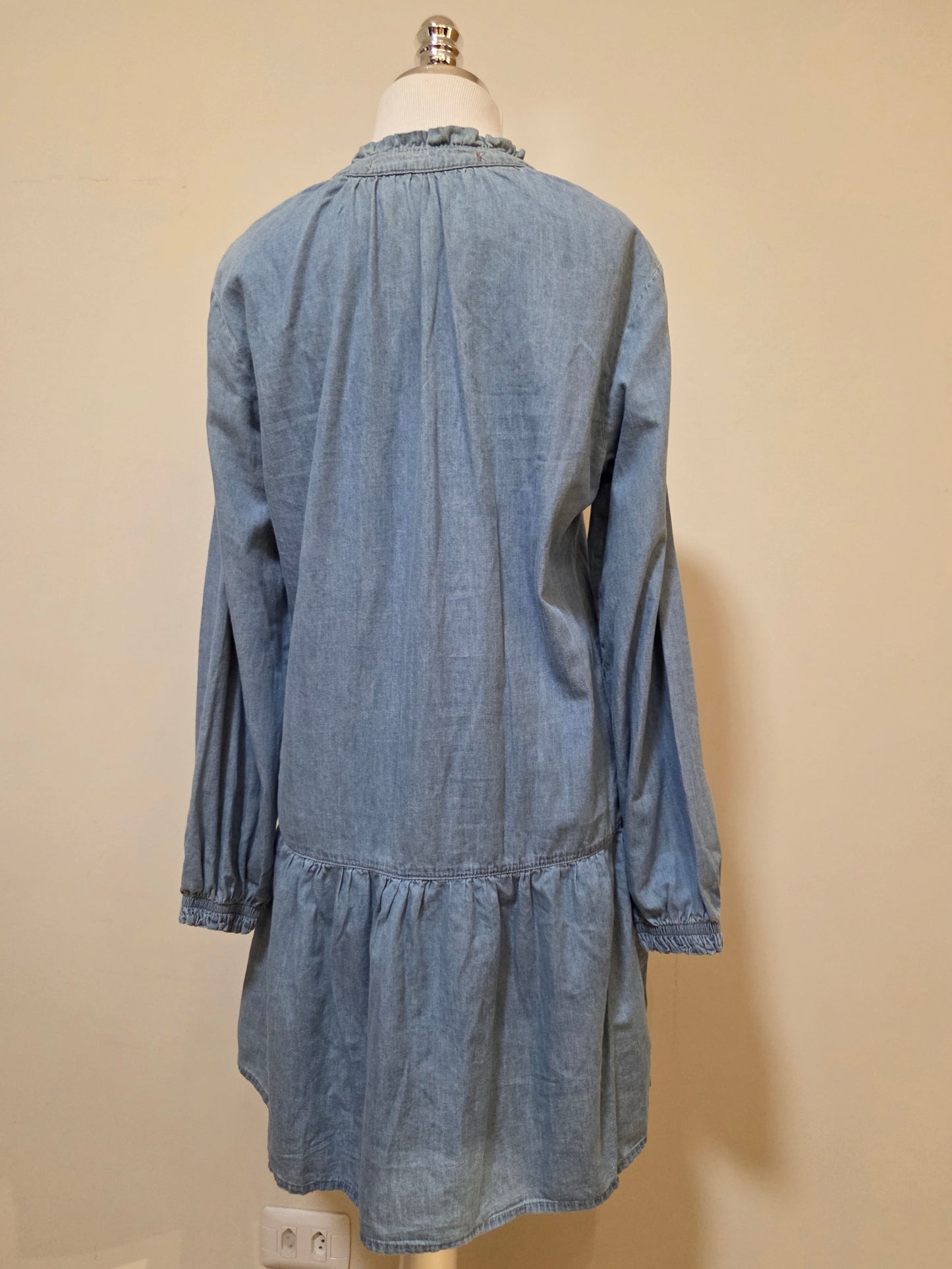 Vestido Maria Filó Curto Jeans Manga Comprida