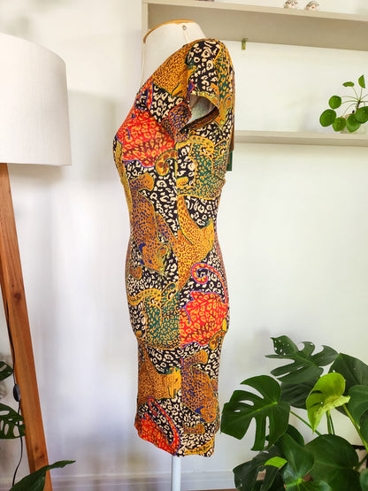 Vestido Farm Curto Animal Print Onças Canelado