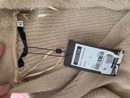 Cardigan Youcom Cropped de Tricô Pelinho Caqui