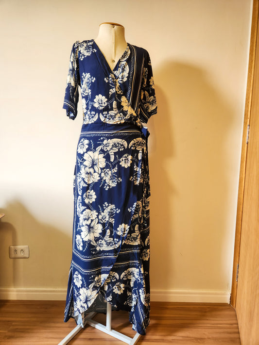 Vestido Farm Azul Floral Envelope