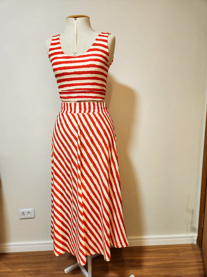 Conjunto Farm Top e Saia Listrados