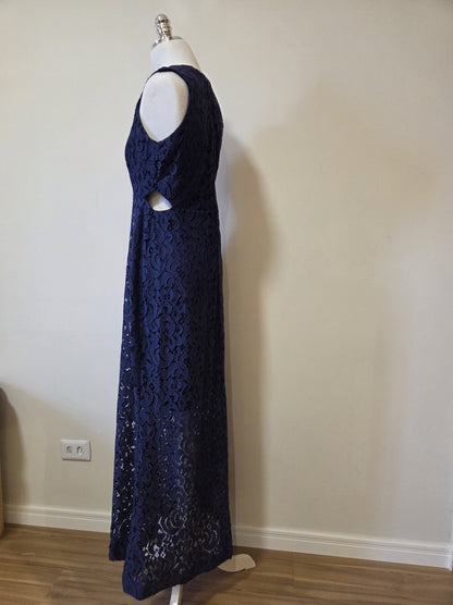 Vestido A Gestante Rendado Azul Marinho