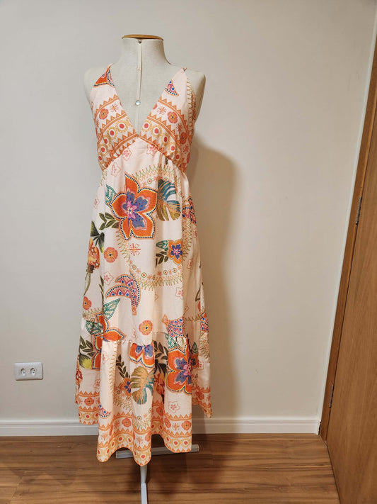 Vestido Chris Ms Floral Longo Off White