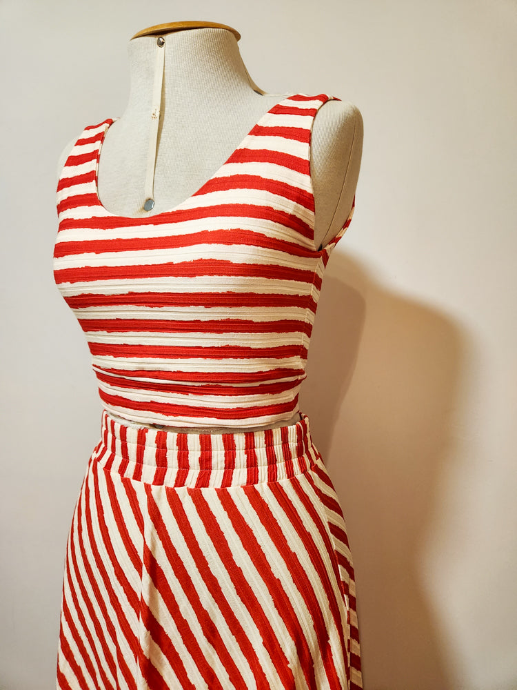 Conjunto Farm Top e Saia Listrados