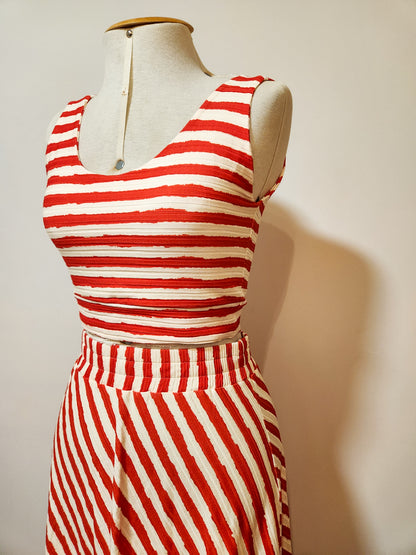 Conjunto Farm Top e Saia Listrados