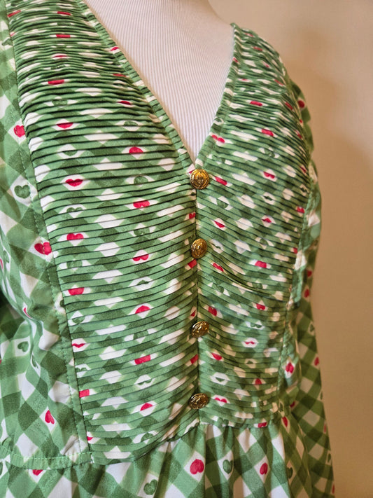 Vestido Midi Antix Jolie Verde | Estampa Xadrez e Corações