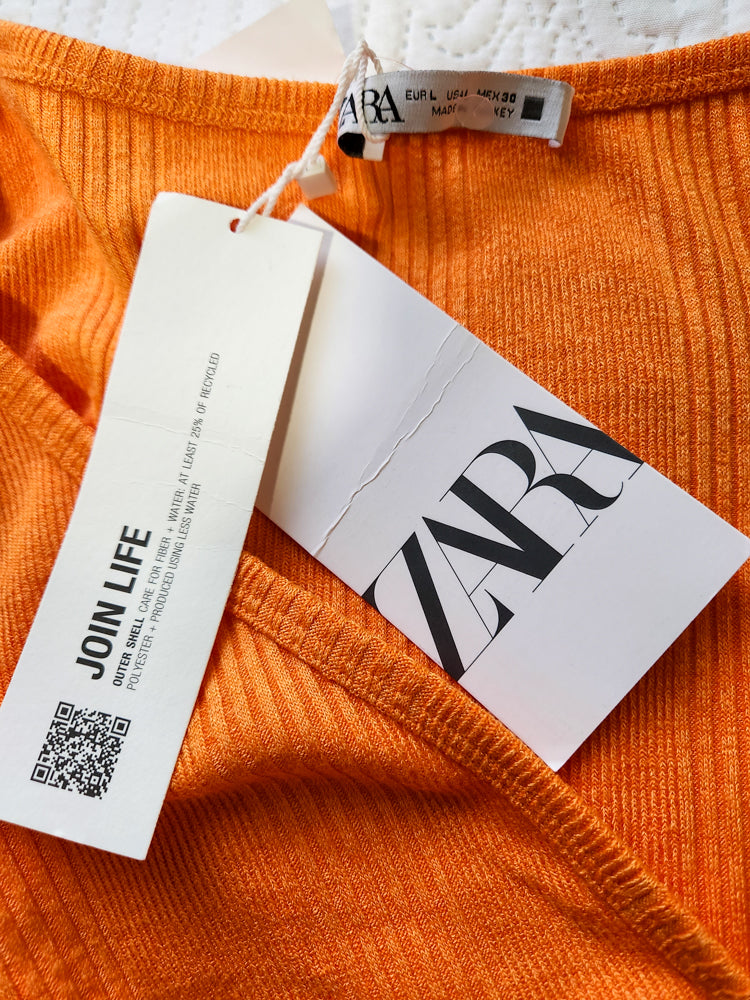 Cardigã Zara Cropped Laranja Canelado