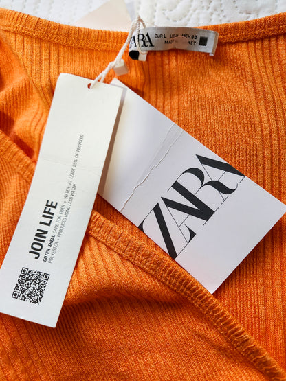 Cardigã Zara Cropped Laranja Canelado