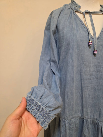 Vestido Maria Filó Curto Jeans Manga Comprida