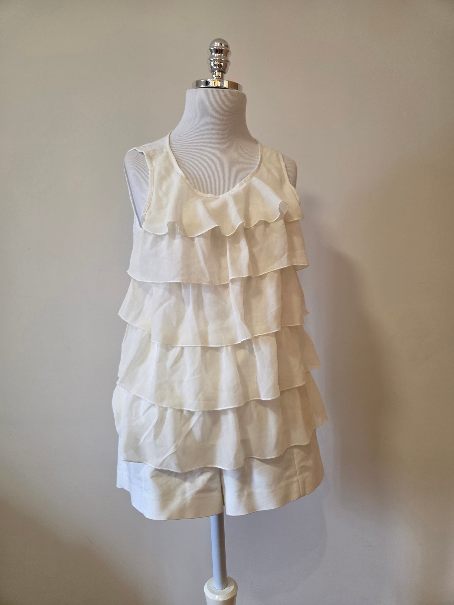 Blusinha H&M Regata Babados em Camadas Off White