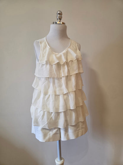 Blusinha H&M Regata Babados em Camadas Off White